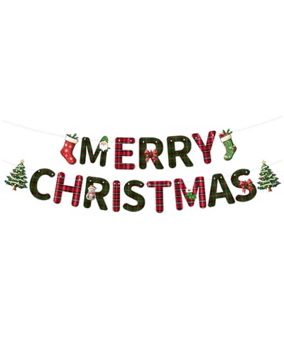 Merry Christmas Banner Red and Green Bunting for Holiday Party Decor