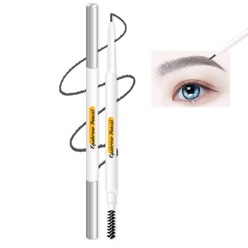Kemelo Jane Micro Eyebrow Pencil - 1.5mm Waterproof Dual-Ended Pen with Spoolie Brush, Grey