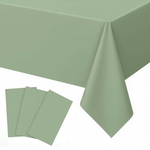 Sage Green Plastic Tablecloth 3-Pack - 54x108 Inch Disposable Table Cover