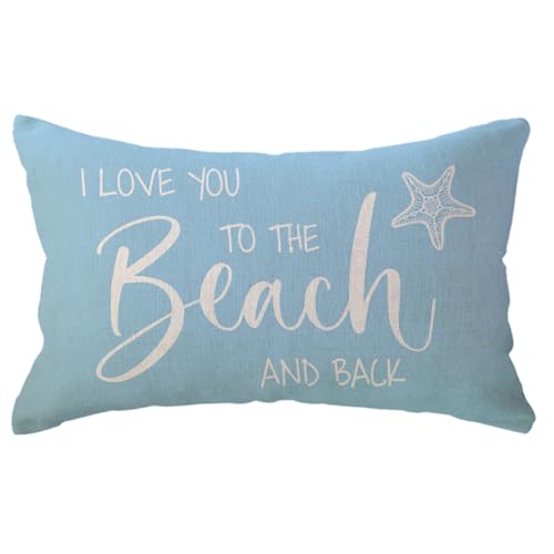 Beach-Themed Lumbar Pillow Cover - I Love You to The Beach and Back, 12x20 Inches
