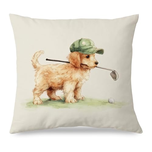 Funny Golf Golden Retriever Pillow Cover 18x18 - Golf-5