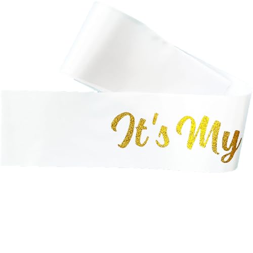 It's My 13th Birthday Satin Sash with Gold Glitter Letters White