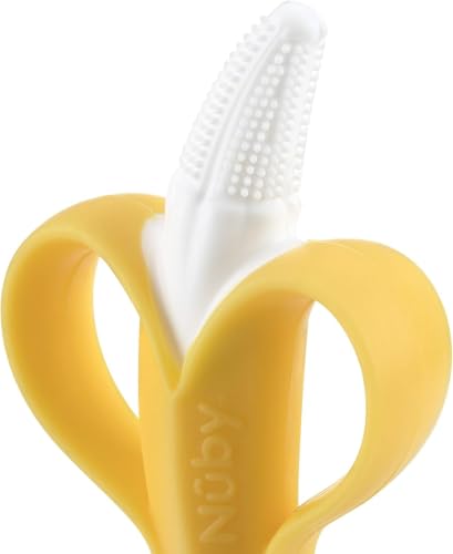 Nuby NanaNubs Gum Massager Baby Teething Toy - Soft Silicone Banana, Yellow, 3 Months+