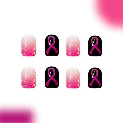 Breast Cancer Press on Nails Short Square Pink Ribbon False Nails