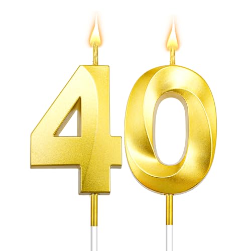 Gold 40th Birthday Candles - 2 Pack Cake Toppers for Men