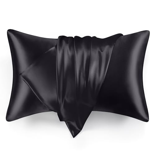 Love's Cabin Satin Pillowcase Set of 2, Queen Size Black 20x30