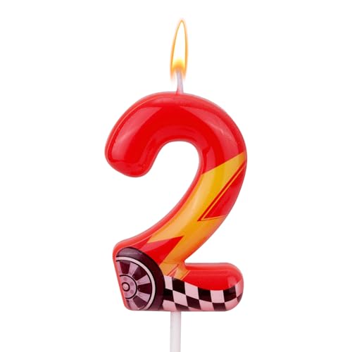SAVITA Red Racing Car Birthday Candle Set 2.32in with Lightning - Party Decor