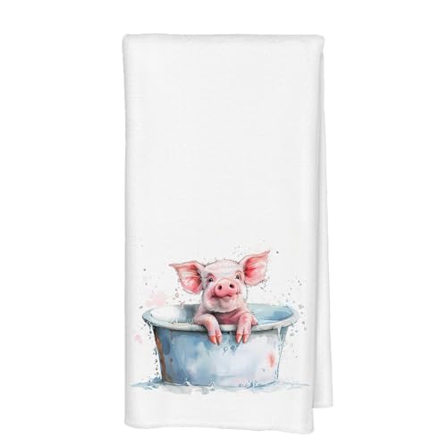 Qabliqo Bathing Pig Hand Towels - Cute Bathroom Decor for Pig Lovers, 16x24 Inch, Funny Animal Kitchen & Washroom Towels