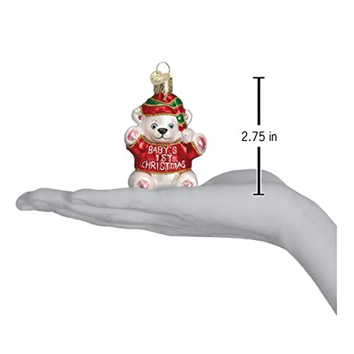 Old World Christmas Baby's 1st Teddy Bear Glass Blown Ornament - Handcrafted Holiday Keepsake, Baby’s First Christmas