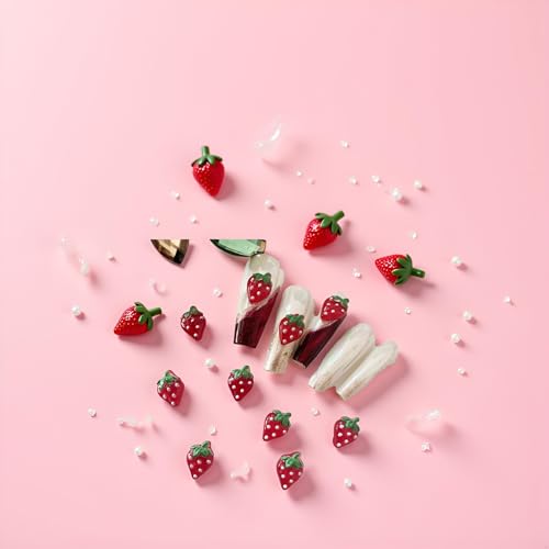 50Pcs Red Strawberry Nail Charms Rhinestone Fruit Gems for Manicure
