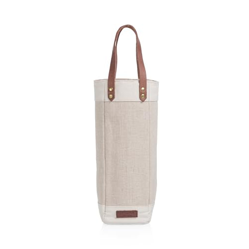 PICNIC TIME Pinot Jute Single Bottle Insulated Wine Bag, Wine Tote Bag, Wine Gift Bag, (Beige)