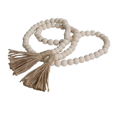 58-Inch Rustic Wood Bead Garland with Tassels for Home Decor
