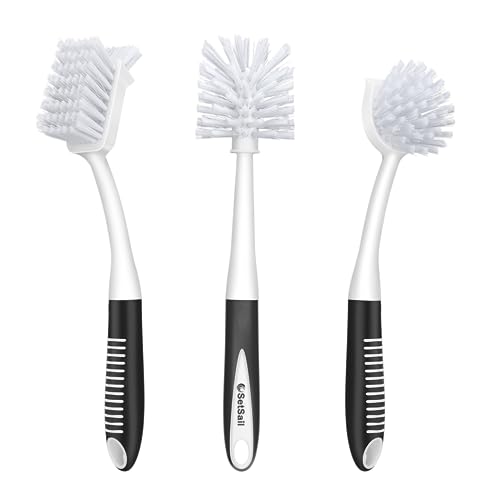 SetSail 3-Pack Dish Brush Set with Scraper Tip - Non-Slip Handle