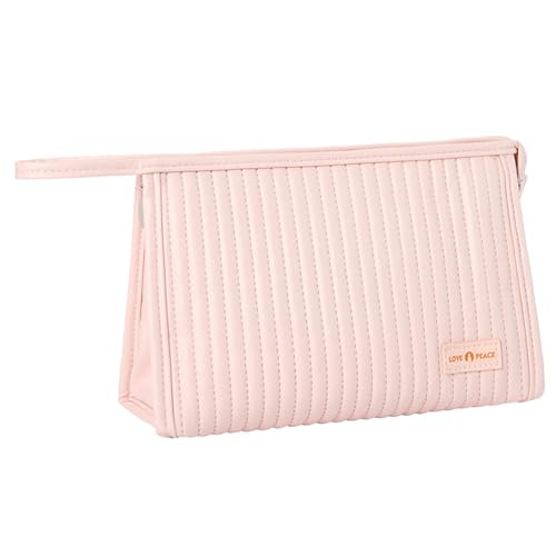 YASYU Travel Makeup Bag Waterproof PU Leather Cosmetic Pouch Light Pink