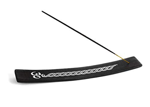 Handmade 10-Inch Om Black Wooden Incense Holder & Ash Catcher