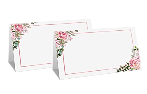 Boho Blush Pink Floral Place Cards - 25 Tent Style Editable Cards