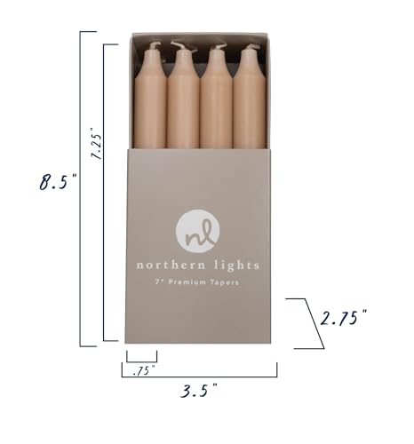 Northern Lights Candles - 7 Inch 12 Pack Tapers - Tan - Dripless & Smokeless