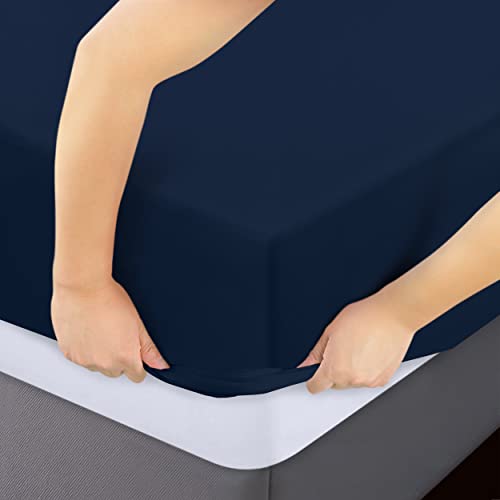 Utopia Bedding King Fitted Sheet, 2-Pack, Brushed Microfiber, Navy