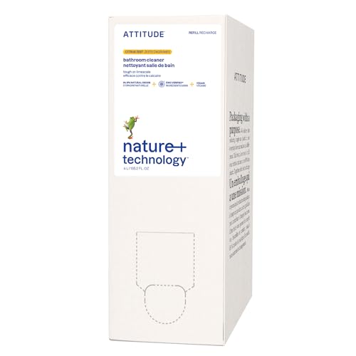 ATTITUDE Plant-Based Bathroom Cleaner Spray Refill - EWG Verified, Citrus Zest Scent, 135.26 Fl Oz