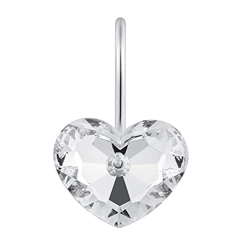 Crystal Heart Shower Curtain Hooks - Rust Resistant, Pack of 12