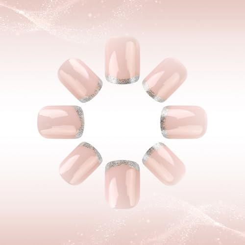 SEENEEY French Tip Short Square Press on Nails, 24Pcs Cute Fake Nails