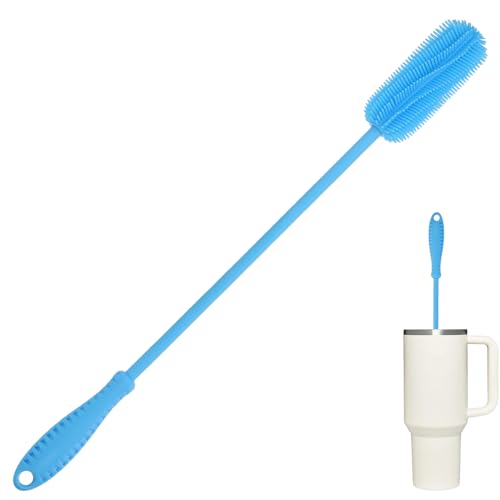15.7" Silicone Bottle Brush, ddLUCK Water Bottle Cleaner Brush for Stanley, Hydroflasks, Glass, Thermos Sports Bottle, Vase and Glassware, Bottle Brush Cleaner for Small Narrow Neck Containers (Blue)