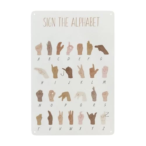 Vintage American Sign Language Alphabet Tin Sign - 8x12 Inches