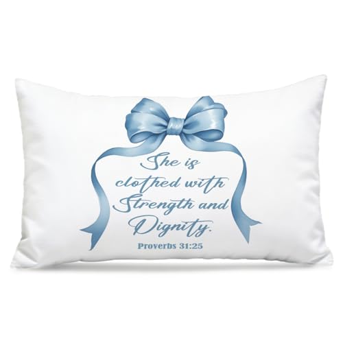 Bible Verse Pillow Cover 12x20 - Proverbs 31:25 Decor