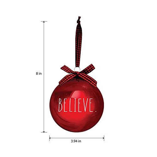 Rae Dunn Christmas Ornaments - Set of 2 Glass Balls - 100mm / 3.94 Inch Large Hanging Holiday Decorations for Xmas Tree Believe