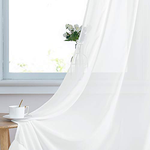 NICETOWN White Sheer Curtains 55"W x 84"L (2-Pack) - Chiffon Semi Sheer Panel