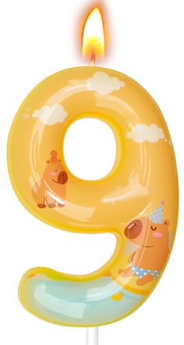 Capybara Birthday Candles - Yellow Number 9 Cake Topper