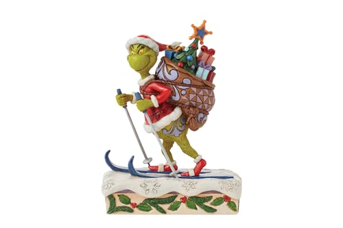 Christmas Grinch Figurine with Skiing & Toy Bag - Handcrafted Holiday Decor