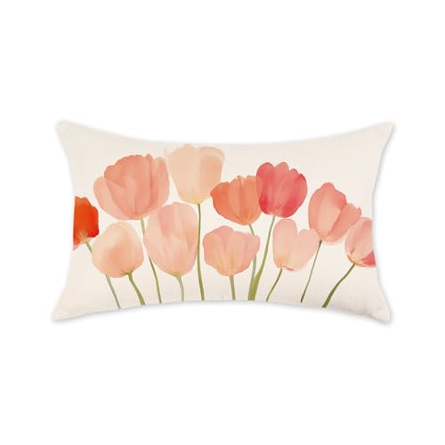 ONWAY Pink Floral 12x20 Inch Throw Pillow Cover for Sofa & Patio