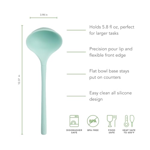 Tovolo Flex Core Silicone Soup Ladle - Aqua Heat Resistant Kitchen Utensil