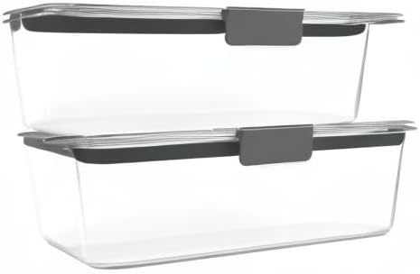 Rubbermaid Brilliance Food Storage Containers - BPA-Free, Airtight, Clear Set of 2 (9.6 Cup) for Meal Prep & Leftovers