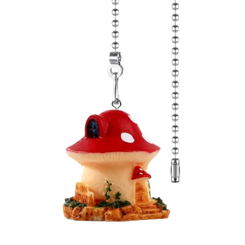Mushroom House Ceiling Fan Pull Chain - Cute Decorative 12in Beaded Extender for Kids Room