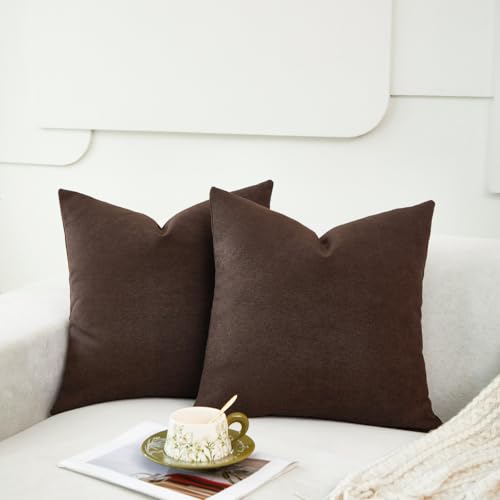 Sunday Praise 20x20 Inch Faux Linen Throw Pillow Covers, Dark Brown (2 Pack)