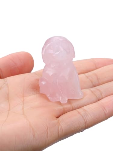 Pink Rose Quartz Dog Figurine | Crystal Dog Statue for Home Decor