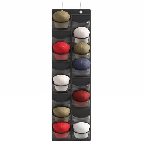 Fixwal Over-Door Hat Organizer with 16 Clear Pockets