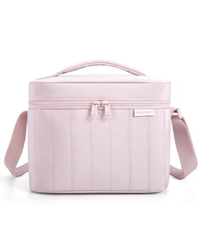 BAGSMART Insulated Lunch Bag for Women, 8.2L Quilted Puffer Lunch Box - Pink