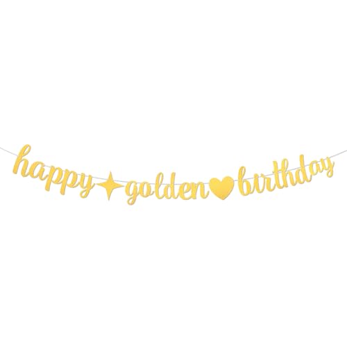 Gold Glitter Happy Birthday Banner - Adjustable Pre-Strung Decor