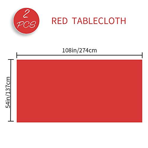 Red Plastic Tablecloth 54x108 Inch 2 Pack Disposable Rectangular Cover for Parties