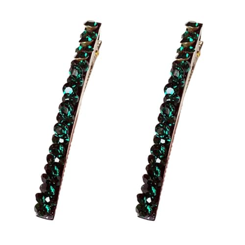 Czhotg Green Rhinestone Hair Barrettes 2-Pack Sparkle Crystal Alligator Clips