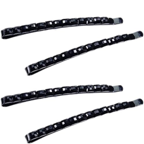Black Rhinestone Hair Barrettes Crystal Bobby Pins 4-Pack
