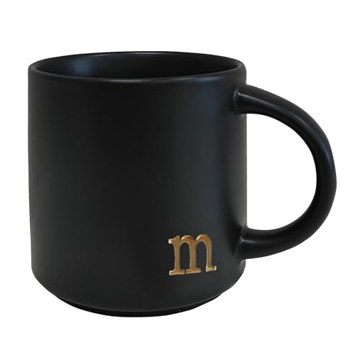 Black Ceramic Coffee Mug 15 oz with Gold Monogram - Variation M