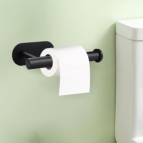 Matte Black Adhesive Toilet Paper Holder - SUS304 Stainless Steel, No Drilling