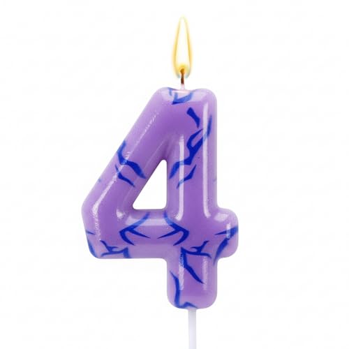 Purple Number 4 Kpop Birthday Candles with Themed Cake Topper