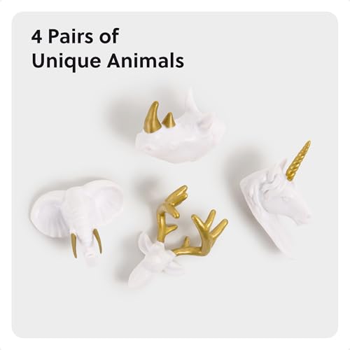 U Brands Animal Locker & Fridge Magnets Set - White & Gold, 8 Pack, Fun Magnetic Locker & Whiteboard Accessories