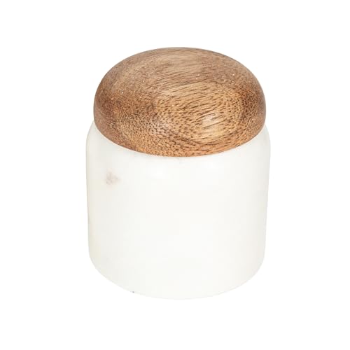 Marble and Mango Wood Pinch Pot Canister with Lid - 2.25" Round x 2.75"H