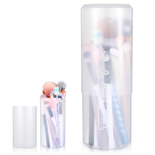 Retractable Makeup Brush Organizer with Adjustable Height - Clear Plastic Storage Case for Travel & Home